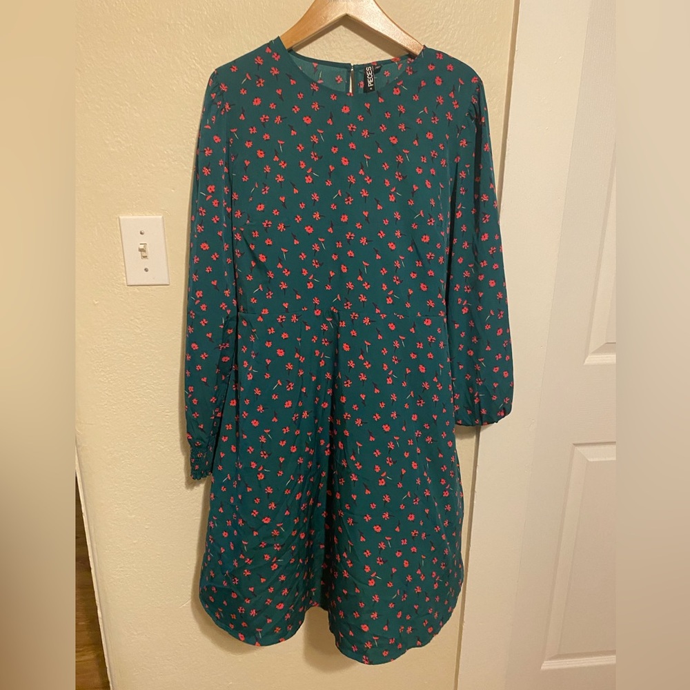 ASOS Silky Green Floral Long Sleeve Dress